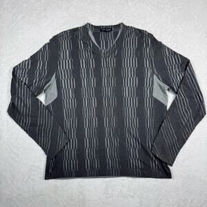 Kenneth Cole NY Branded Men's L Long Sleeve V-Neck Shirt Gray Patterned Design